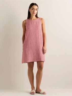 Quince 100% European Linen Tank Mini Dress Red Mini Gingham XS